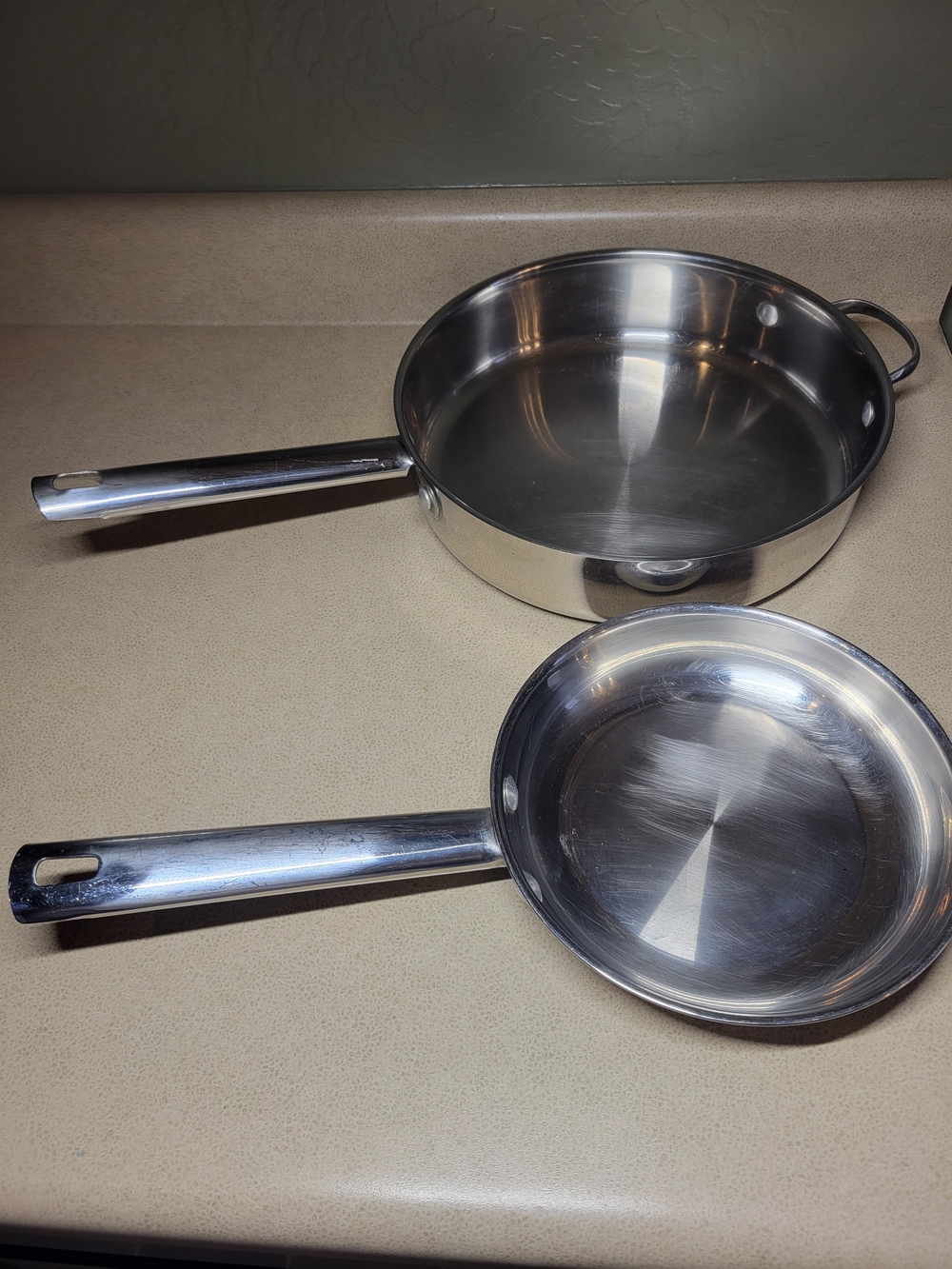 Wolfgang Puck Stainless Steel Skillet Frying Pan Set 18/10 Steel 11 Inch 8 Inch